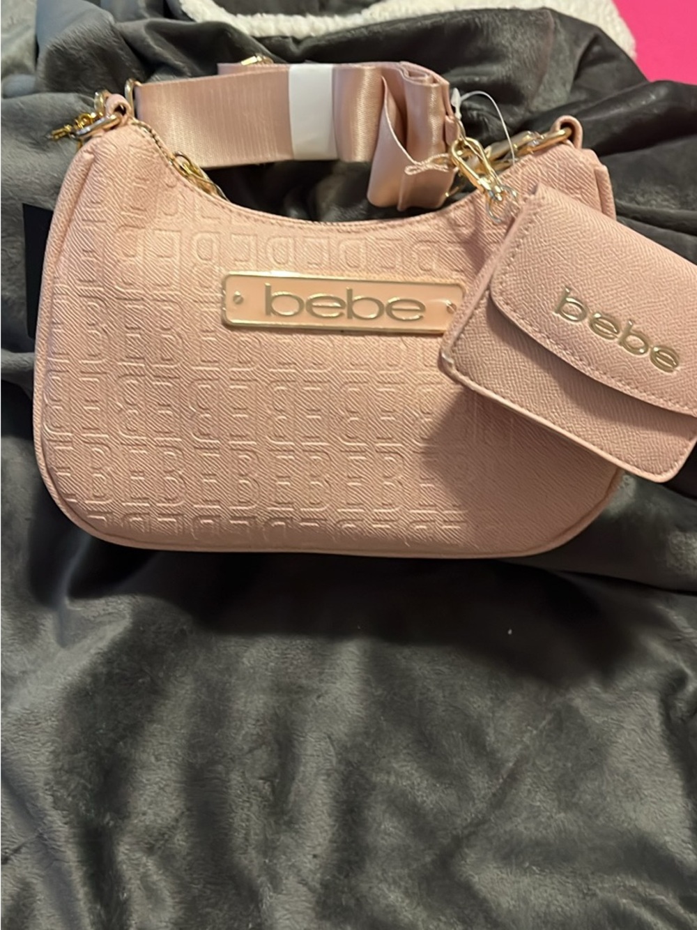 bebe Dusty Blush Pink Shoulder Bag with Matching Pouch